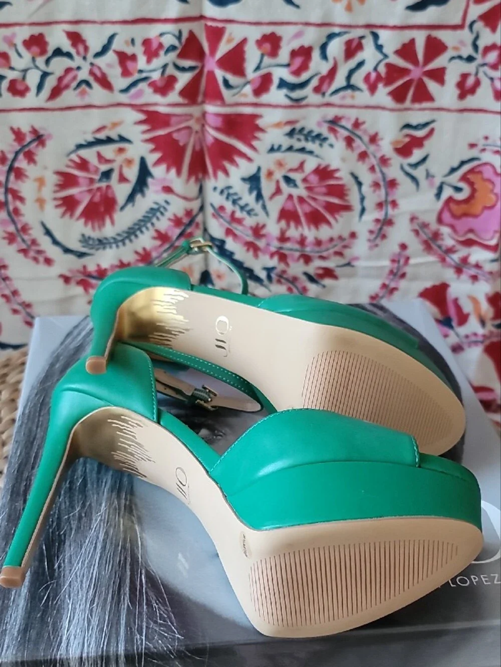 Jennifer Lopez Idolina Emerald Green Ankle-Strap Platform Heels